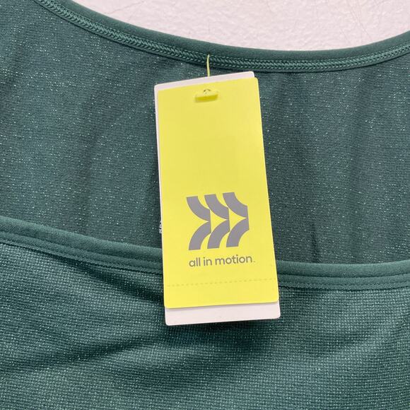 All In Motion Lurex Sparkle Shimmer Seamless Cropped Long Sleeve Top Green XXL - Picture 5 of 6